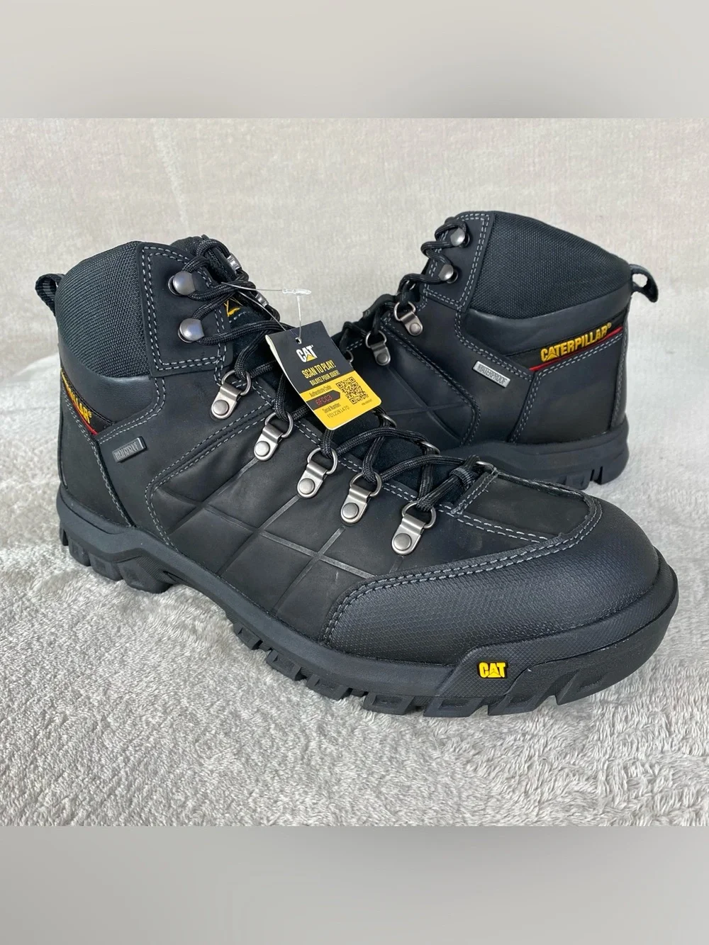 Caterpillar Threshold Work Boots Mens Size 14 W Black‎ Leather Waterproof ST NEW